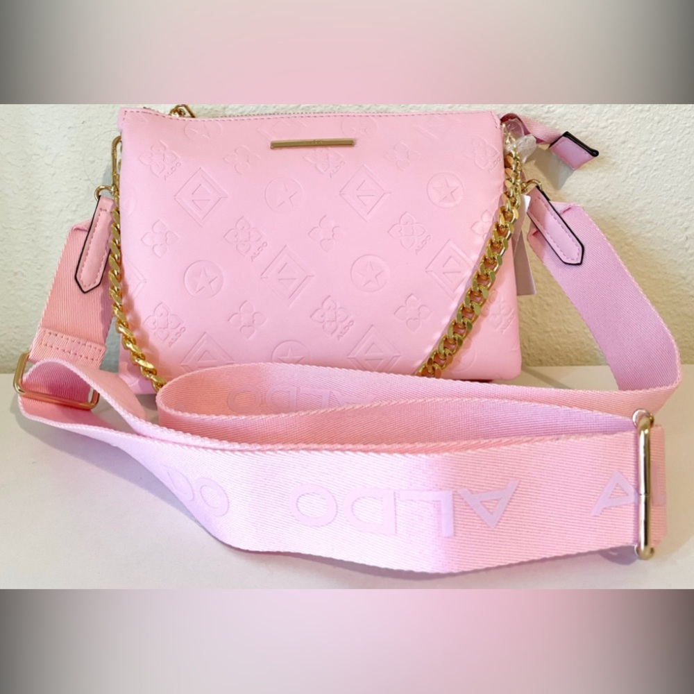 Aldo Pink Embossed Crossbody Bag with Gold Chain